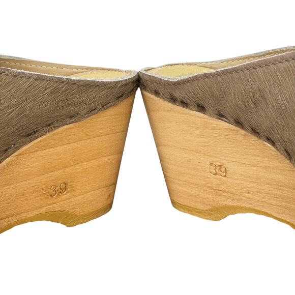 No. 6 New School Clog Wedge 39 9 Horsehair Brown Tan Classic Handmade Luxe Wood - Picture 3 of 9